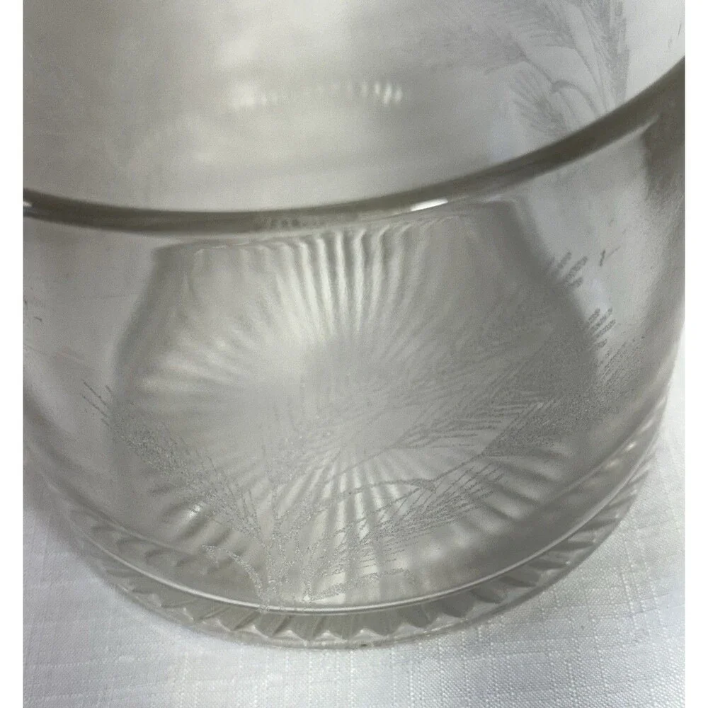 Vintage Clear Glass Ice Bucket Engraved Wheat Scene Pressed Glass Starburst MCM
